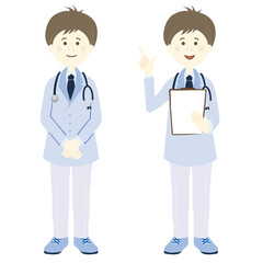 聴診器を肩に下げ白衣を着た男性医師