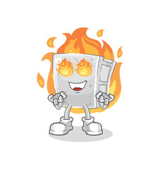 concrete brick on fire mascot. cartoon vector
