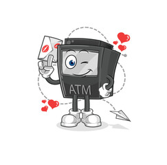 ATM machine hold love letter illustration. character vector