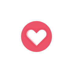 Heart icon. Romantic love symbol. Red circle button with flat web icon. Vector
