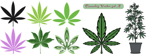Cannabis marijuana leave vector set A - obrazy, fototapety, plakaty