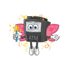 Fototapeta premium ATM machine fairy with wings and stick. cartoon mascot vector