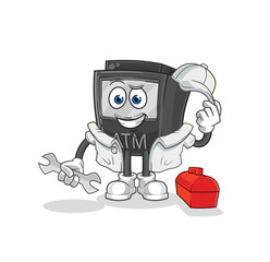 ATM machine mechanic cartoon. cartoon mascot vector
