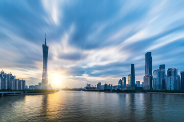 Night view of modern city skyline, Guangzhou, China