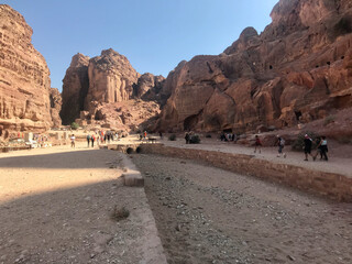 Petra, Jordan, November 2019 - A canyon with a mountain in the desert