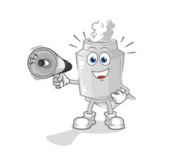 exhaust holding hand loudspeakers vector. cartoon character