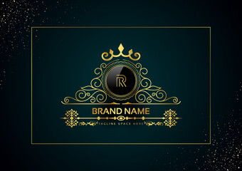 Letter R Gold Luxury Crown Logo Concept, Royal Premium Logo Template Vector.