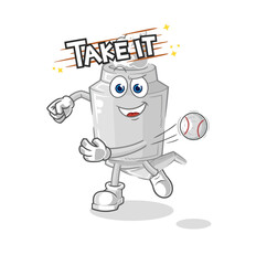exhaust throwing baseball vector. cartoon character