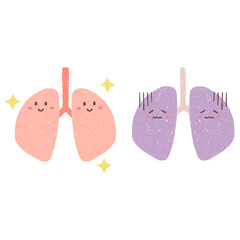 健康な肺と不健康な肺のセットイラスト　PNG