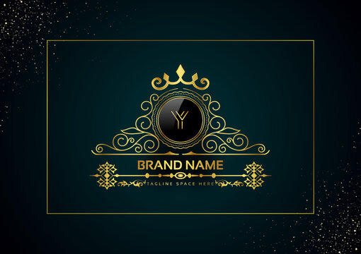 Letter Y Gold Luxury Crown Logo Concept, Royal Premium Logo Template Vector.