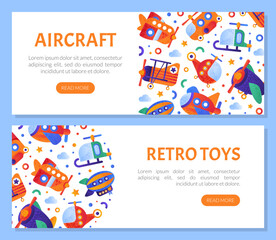 Obraz premium Colorful Planes and Aircraft Web Banner Design with Wing and Propeller Vector Template