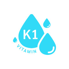Vitamin K1 icon blue in form simple line water drop. Isolated on white background. Design for use on web app mobile and print media. Medical symbol concept. Vector EPS10 illustration.