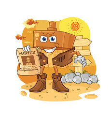 paintbrush cowboy with wanted paper. cartoon mascot vector