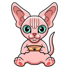 Cute sphynx cat cartoon holding food bowl