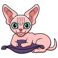 Cute sphynx cat cartoon on the pillow