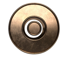 Isolated Logo of Conceptual Eye or Alphabet O or Gold Metallic Three Dimensional Number 0 or Zero. Golden 3D Render Illustration with White Background.