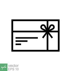 Gift card icon. Simple outline style. Voucher, prepaid, discount, coupon, purchase, merchandise, sale, business concept. Thin line vector illustration isolated on white background. EPS 10.