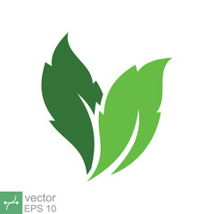 Green leaf icon. Simple flat style. Two leaf ecology, eco green, nature, organic, spring, floral, plant, environment concept. Vector illustration isolated on white background. EPS 10.