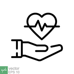 Heart rate icon. Simple outline style. Hand heart pulse, electrocardiogram sign, healthcare and medical concept. Thin line vector illustration isolated on white background. EPS 10.