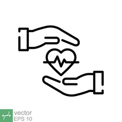 Heart rate icon. Simple outline style. Hand heart pulse, electrocardiogram sign, healthcare and medical concept. Thin line vector illustration isolated on white background. EPS 10.