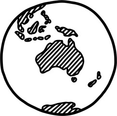 Freehand world map sketch on globe.