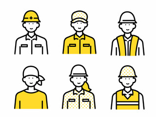 ポジティヴな表情の作業員のアバターイラストセット