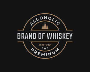 Vintage Retro Badge Emblem Beverage, Wine Glasses, Bottles, Beer, Drinks, Restaurant Logo Design Linear Style