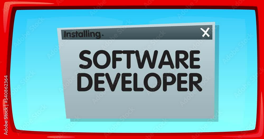 Aufkleber Abstract cartoon screen with the Software Developer text in an install window. Computer Software. Video message of a screen displaying an installation window.