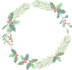 minimal Christmas watercolor leaf wreath frame