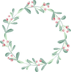 Fototapeta na wymiar minimal Christmas watercolor leaf wreath frame
