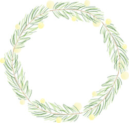 Fototapeta na wymiar minimal Christmas watercolor leaf wreath frame