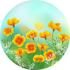 Round picture with California poppy