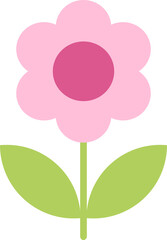 pink flower stem with leaf icon isolated on transparent background illustration floral design element, png, clip art