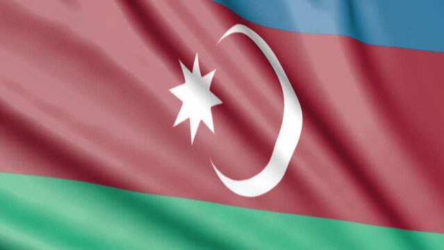 The flag of Azerbaijan 3d flies in slow motion. National gonfalon of the country.