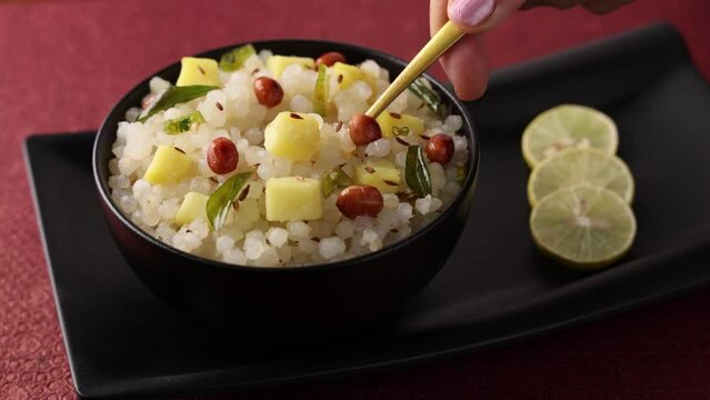 Sabudana Khichdi Sabudana khichri tapioca pearls cassava root sago Khichdi Mahashivratri Shivratri, Navratri Ram Navami festival fasting food sabudana usal. vegetarian Indian festival food snack