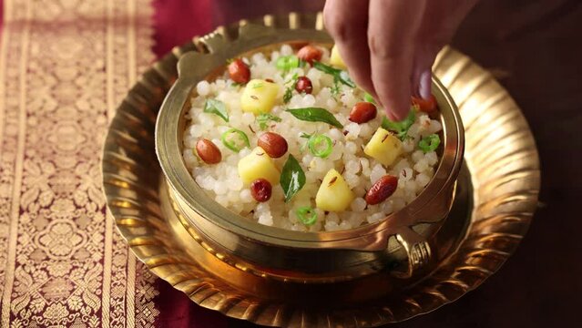Sabudana Khichdi Sabudana khichri tapioca pearls cassava root sago Khichdi Mahashivratri Shivratri, Navratri Ram Navami festival fasting food sabudana usal. vegetarian Indian festival food snack