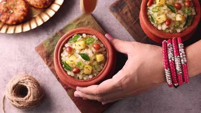 Sabudana Khichdi Sabudana khichri tapioca pearls cassava root sago Khichdi Mahashivratri Shivratri, Navratri Ram Navami festival fasting food sabudana usal. vegetarian Indian festival food snack