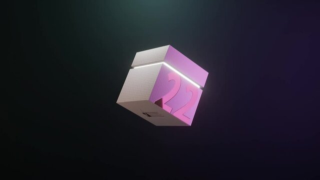 3d product animation of a box opening to reveal a glowing edge with shiny metallic labels glinting as it rotates and open