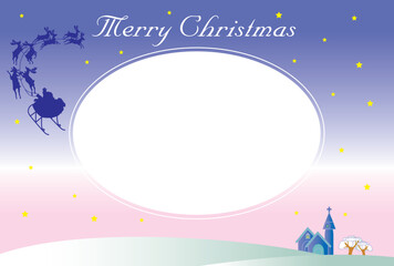 Obraz na płótnie Canvas トナカイのそりで飛ぶサンタクロースのクリスマスカード 