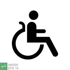 Handicapped patient icon. Simple solid style. Linear style sign, wheelchair, handicap, pictogram, stick, medicine, hospital concept. Glyph vector illustration isolated on white background. EPS 10.