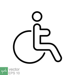 Handicapped patient icon. Simple outline style. Linear style sign, wheelchair, handicap, pictogram, stick, medicine, hospital concept. Line vector illustration isolated on white background. EPS 10.