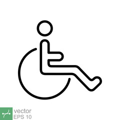 Handicapped patient icon. Simple outline style. Linear style sign, wheelchair, handicap, pictogram, stick, medicine, hospital concept. Line vector illustration isolated on white background. EPS 10.