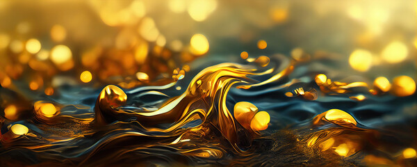 Gold abstract liquid background with waves, Generative AI Art