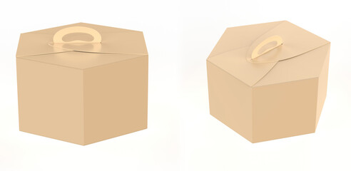 hexagon box with handle mockup isolated on white background. 3d illustration