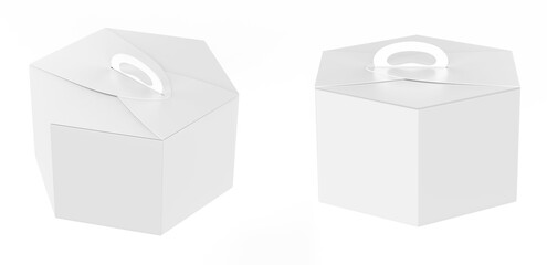 Fototapeta premium hexagon box with handle mockup isolated on white background. 3d illustration