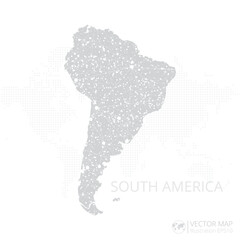 South America Continent grey map isolated on white background with abstract mesh line and point scales. Vector illustration eps 10.