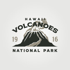 hawaii volcanos vintage logo vector symbol illustration design, mountain eruption symbol © linimasa