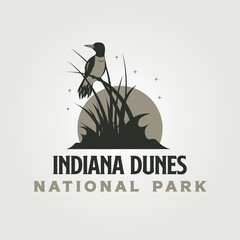 indiana dunes with woodpecker bird vintage logo vector illustration design