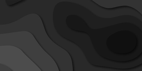 Geometric papercut black luxury background and elements, topography map concept. Abstract paper cut layered black posters. Fluid shapes brochure template. For banner, identity card, cover.