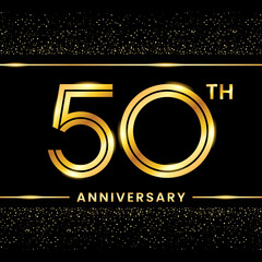 50th Anniversary Logotype. Golden Anniversary template design for celebration event, invitation card, greeting card, flyer, banner, poster, double line logo, vector illustration